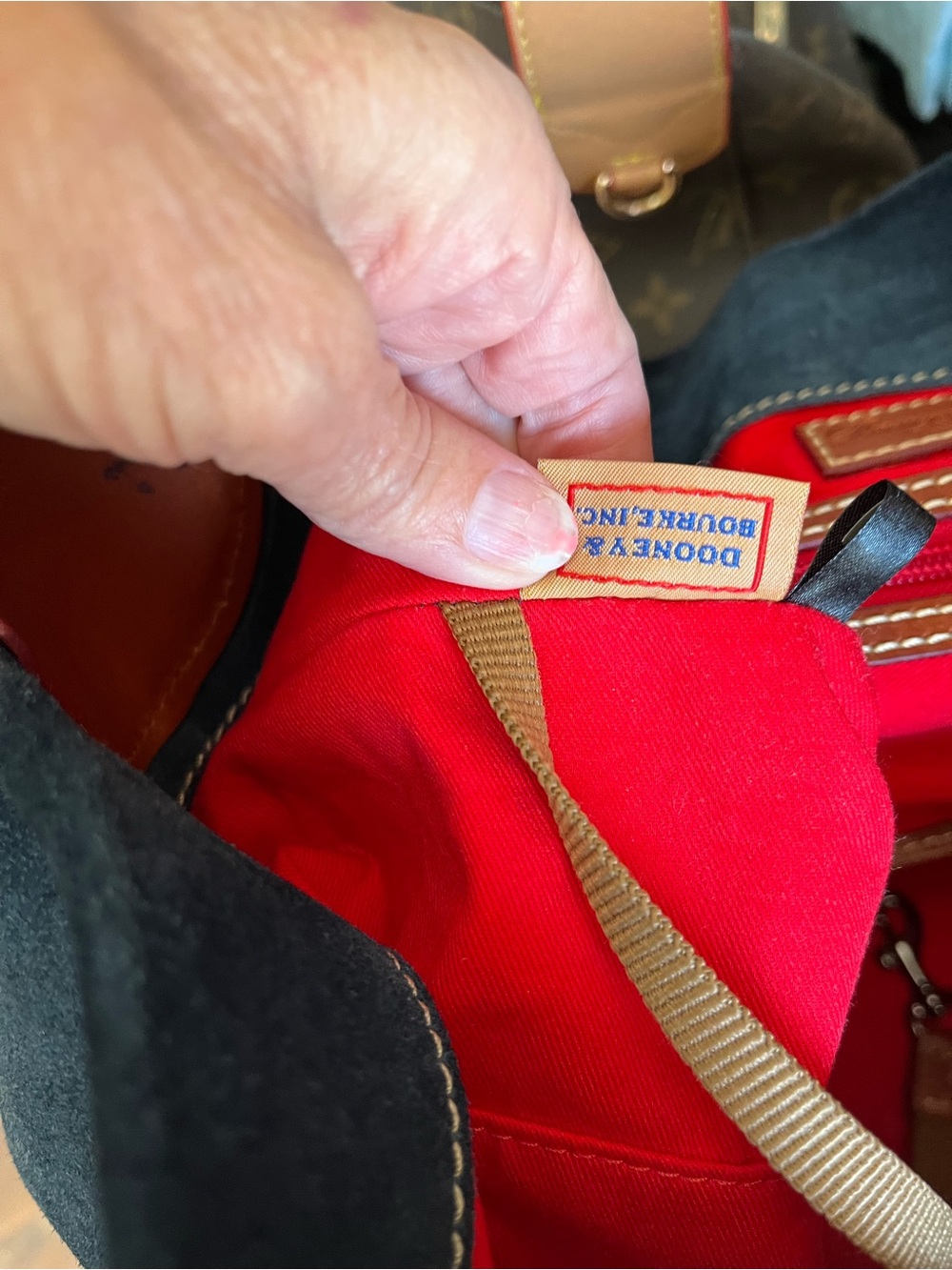 Dooney & Bourke Blue Suede Shoulder Bag with Brown Leather Trim - Picture 14 of 16
